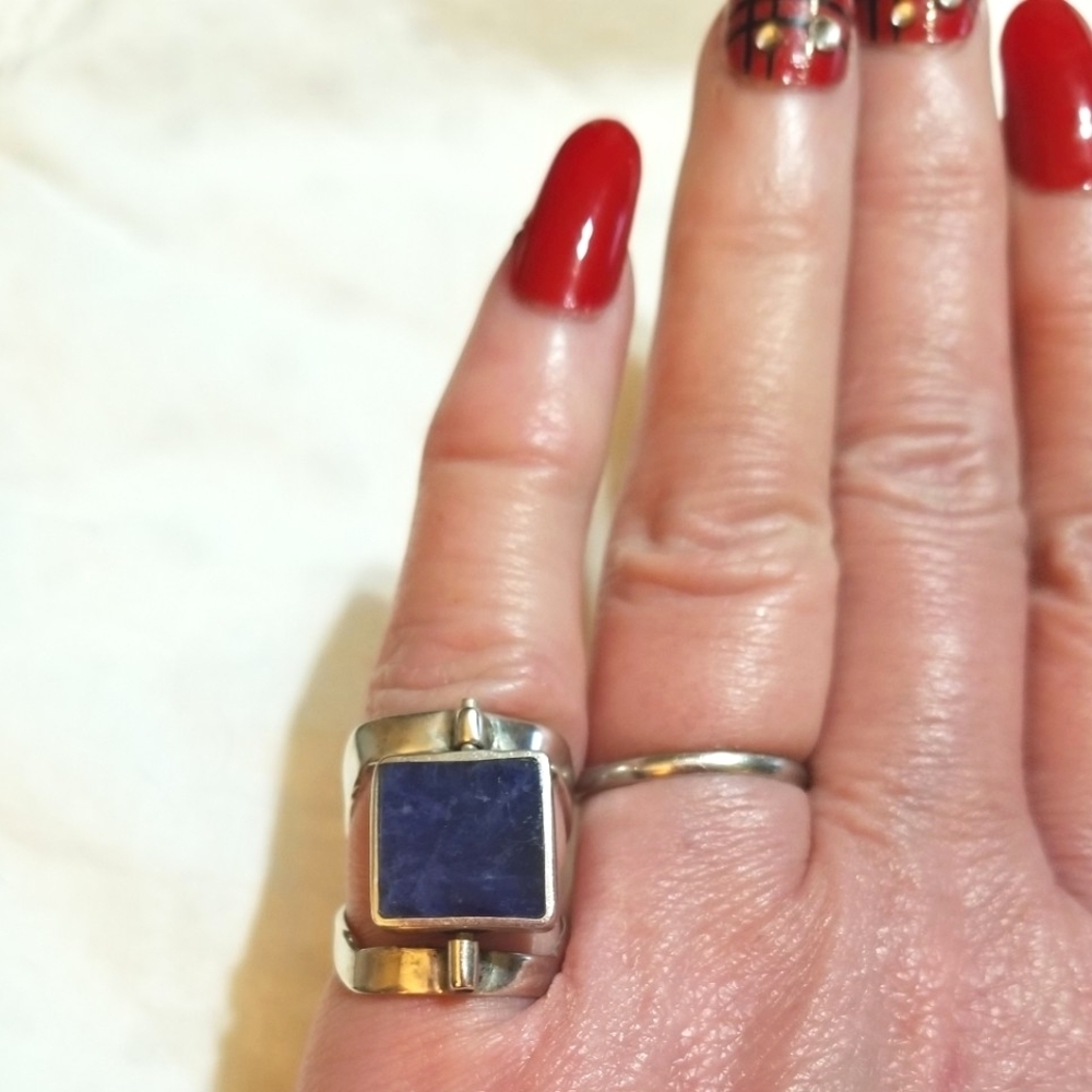 VTG FLIP RING Hand Crafted Sterling Lapis & Sodalite